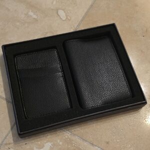 Sicura Italian Black Leather Wallet and Card Holder Set